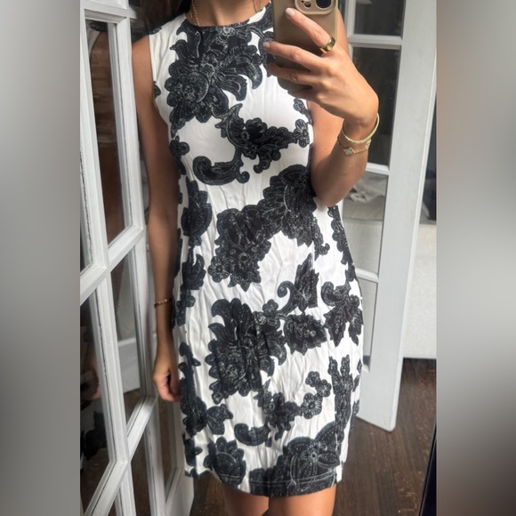 Tanya Taylor Monochrome Floral Pattern Dress Sz 0 - Picture 1 of 4